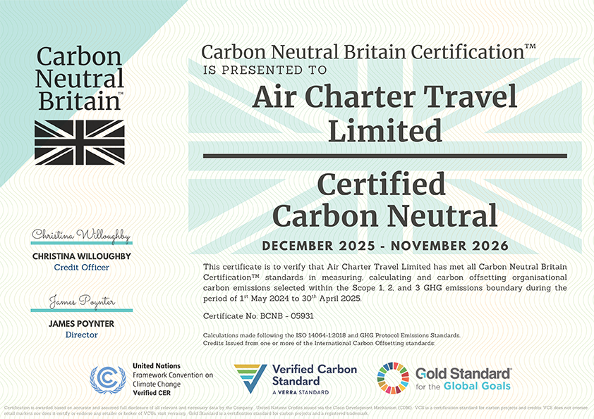 Carbon Neutral Certification - Air Charter Travel Limited